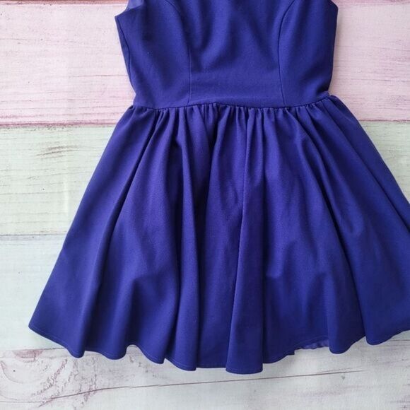 Cameo Cobalt Blue Mountain Dew Cap Sleeve Fit & Flare Mini Party Dress Size S - Picture 4 of 6